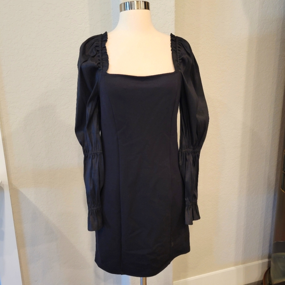 A.N.A BLACK BODYCON MINI DRESS WITH BUBBLE SLEEVES NWT SIZE MEDIUM - Picture 2 of 15